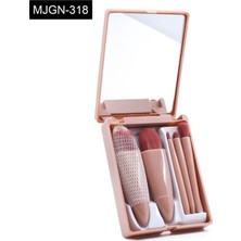 Pileli Store Aynalı Taşınabilir Makyaj Fırça Seti 5’li - Çantalı Seyahat Tipi Fırça Takımı