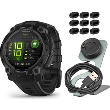 Garmin Instinct 3 45MM Amoled Gps Akıllı Saat (Black) Sche With Focus Camera Portable Şarj Stand And Focus Şarj Port Protectors (9-Pack) (3 Madde)