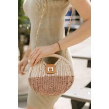 Fashion Cocktail Katı Sert Hasır Kilitli Omuz Askılı Yazlık Doğal Kadın Çanta