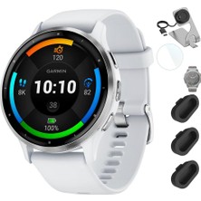 Garmin Venu 3 Health Fitness Gps Akıllı Saat Silver Steel Bezel W/whitestone Case (45MM) Fıtlık Venu 3 + Deco Essentials Silikon Kapağı - 3 Pack + 1.4 Inç Ekran Koruyucu