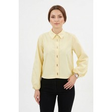 Lale Butik Birit Detaylı Poplin Gömlek 19556 Sarı