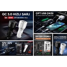 Nixcon 6A Qc 3.0 Çift USB Araç Şarj Cihazı 35W Hızlı Şarj Siyah/beyaz