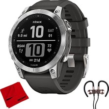 Garmin 010-02-2017 Fenix 7 Akıllı Saat- Graphite Band ile Gümüş | Resmi Abd Ortak Modeli | Sche With Deco Gear Manyetik Kablosuz Sport Earbuds + Deco Gear Microfiber Temizlik Kumaş