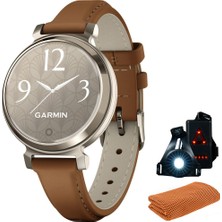 Garmin 010-02208-02 Lily 2 Classic Cream Gold With Tan Deri Band Akıllı Saat | Resmi Abd Ortak Modeli | Spor Havlusu + Deco Essentials Wearable Commuter Front & Arka Güvenlik Işık
