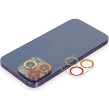 Pileli Store  iPhone 12 Pro Renkli Kamera Lens Koruma Cam - Turuncu-Kırmızı