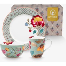 Pip Studio Fantasy Blooming Tales Mavi Porselen Tabak Seti 21 Cm