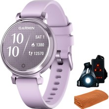 Garmin 010-02208-01 Lily 2 Akıllı Saat Metallic Lilac With Lilac Silikon Band | Resmi Abd Ortak Modeli | Spor Havlusu + Deco Essentials Wearable Commuter & Front Safety Light Light Light