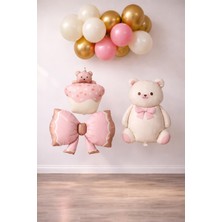 Patladı Gitti Baby Shower Retro Ayıcık Temalı Kız Bebek Kutlama Seti Pembe Renkli 1 Adet Ayıcık Folyo Balon
