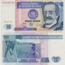 Banknoting Peru 10 Intis 1987 Çil.