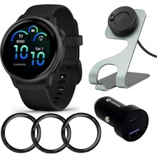 Garmin Vivo 6 Gps Akıllı Saat (Slate With Black Band) Sche With 45W 2port Car Şarj, Portatif Şarj Filmi (40MM) (4 Madde)