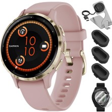 Garmin 010-02785-03 Venu 3s Health Fitness Gps Akıllı Saat Gold Steel Bezel With Dust Rose Case 41MM Sche With Deco Essentials Şarj Dock, Dust Cover 3 Pack ve 2pack Ekran Koruyucu