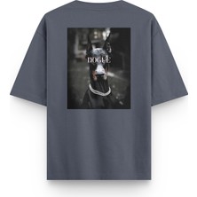 Overoz Doberman Dogue Köpek Sırt Baskılı Yarı Oversize Unisex Siyah T-Shirt 1235