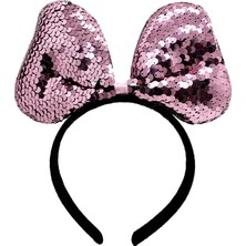 Pileli Store Renk Değiştiren Pullu Payetli Fiyonk Parti Tacı Pembe Gümüş Renk 20X16 cm (4887)