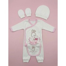 Livona Store Yenidoğan Kız Bebek 5 Parça Hastane Çıkışı Seti - %100 Pamuklu Alt Üst Tavşan Desenli