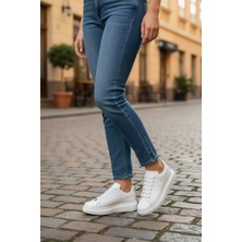 Mireva Alexander Kadın Erkek Unisex Bağcıklı Yüksek Tabanlı Rahat Günlük Spor Ayakkabı Sneaker - Beyaz