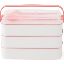 Pileli Store 3 Katlı Kulplu Beslenme Kabı  Diyet Sefer Tası Saklama Kabı Çatal Kaşıklı