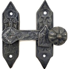 Pileli Store Antika Tarz Dekoratif Pirinç Kapı, Pencere Mandalı - 86X72 Mm, Oksit