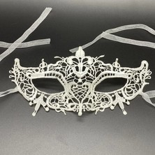 Pileli Store Beyaz Renk Dantel Kesim Dantel Işlemeli Balo Parti Maskesi 2 No