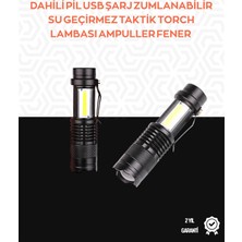 Pileli Store Taşınabilir Şarjlı LED Fener - 4 Modlu, 2000LM, Ayarlanabilir Odak