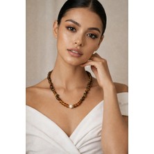 Solare Accessories Premium Özel Seri Kaplan Gözü Doğal Taş ve Gerçek Inci Detaylı Kolye
