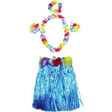 Pileli Store Luau Aloha Hawaii Partisi Etek Taç ve Bileklik Seti Mavi