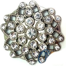 Pileli Store Taşlı Yuvarlak Broş, Sandık Süsü 4,5 cm - Nikel, 10 Adet