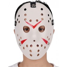 Pileli Store Beyaz Renk Kırmızı Çizgili Tam Yüz Hokey Jason Maskesi Hannibal Maskesi