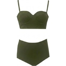 Zi Haki Yeşil Yüksek Bel Bikini Alt Üst Takım