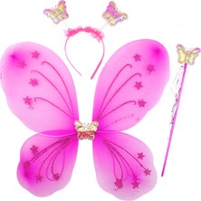 Pileli Store Fuşya Renk Kanadı Tacı ve Sopası 50X37 cm