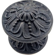 Pileli Store Antika Tarz Dekoratif Pirinç Çiçekli Kapı Tokmağı - 80 mm Çap, Oksit