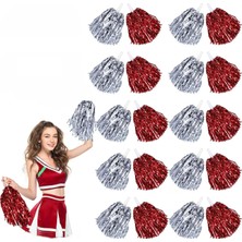 Pileli Store Kırmızı Gümüş Metalik Dolgun Gösteri Ponponu 20 Adet (10 Çift)