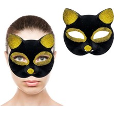 Pileli Store Siyah Renk Gold Simli Süet Kaplama Kedi Maskesi 18X14 cm