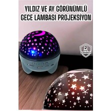 Pileli Store Gece Lambası Projeksiyon Görünümlü Şarjlı Yıldızlı Yuvarlak