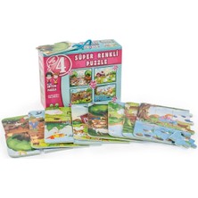 Pileli Store 3222 Dıytoy Süper Renkli 4'lü Puzzle - Çiftlik / 8+12+16+24 Parça Puzzle