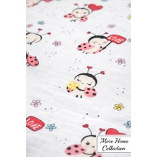 More Home %100 Pamuk Tek Kat Müslin Bezi 90X90 cm Kalp& Uğur Böceği