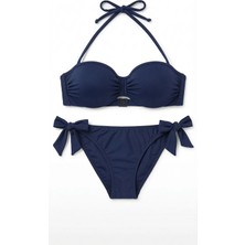 Zi Lacivert Dar Kalıp Içi Boş Kap Bikini Takımı