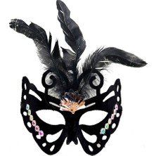 Pileli Store Siyah Renk Siyah Süet Kaplama Tüylü Figür Parti Maskesi 24X18 cm