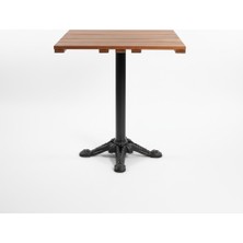 Masif Teak Ağacından Bahçe Balkon Cafe Masası 60X60 cm - Kare - Döküm Ayak