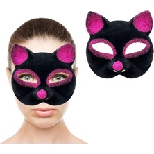 Pileli Store Siyah Renk Fuşya Simli Süet Kaplama Kedi Maskesi 18X14 cm