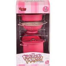 Pileli Store ATF-683G-6 Raflı Pembe Emaye Tencere Tava Seti 7 Parça -Vardem