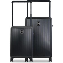 GROUND Ametis 2'li Valiz Seti Orta-Kabin Geniş Çekçekli Siyah - 10737