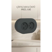 Pileli Store Antrasit Renk Çiftli Sıva Üstü Topraklı Elektrik Priz