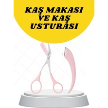 Pileli Store Kavisli Kaş Düzeltici Seti Kaş Makası ve Kaş Usturası Paslanmaz Çelik Bıçaklı