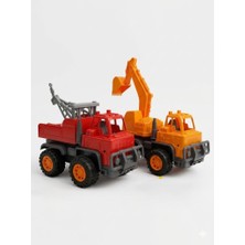 Farbu Oyuncak Plastik Sürtmeli 2'li Inşaat ve Kurtarma Araç Seti: Dev Kamyon ve Ekskavatör