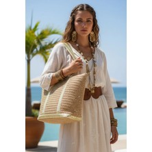 Fashion Cocktail Pullu Payetli Şerit Askılı Fermuarlı Astarlı Cepli Dikdörtgen Örgü Ithal Tatil Plaj Hasır Çanta