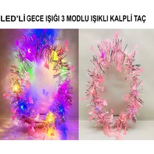 Pileli Store Kalp Püsküllü 3 Modlu LED Işıklı Taç Pembe Renk