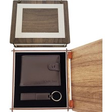 Pileli Store Ahşap Kutulu Deri Cüzdan Anahtarlık Set