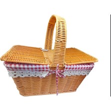 Pileli Store Kapaklı Hasır Piknik Sepeti