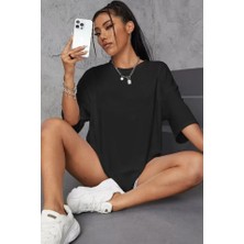 Modaurul Unisex Baskılı Oversize T-Shirt - Siyah
