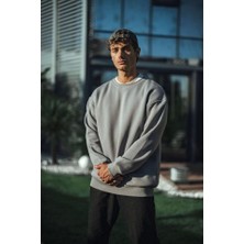 Modaurul Kışlık Bisiklet Yaka Üç Iplik Basic Sweatshirt - Boyalı Gri